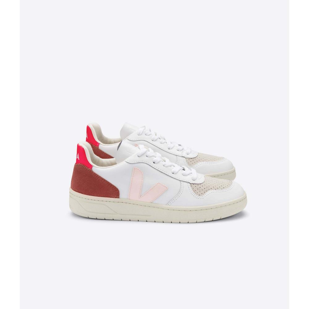 Veja V-10 LEATHER Joggesko Dame White/Red | NO 639BEX